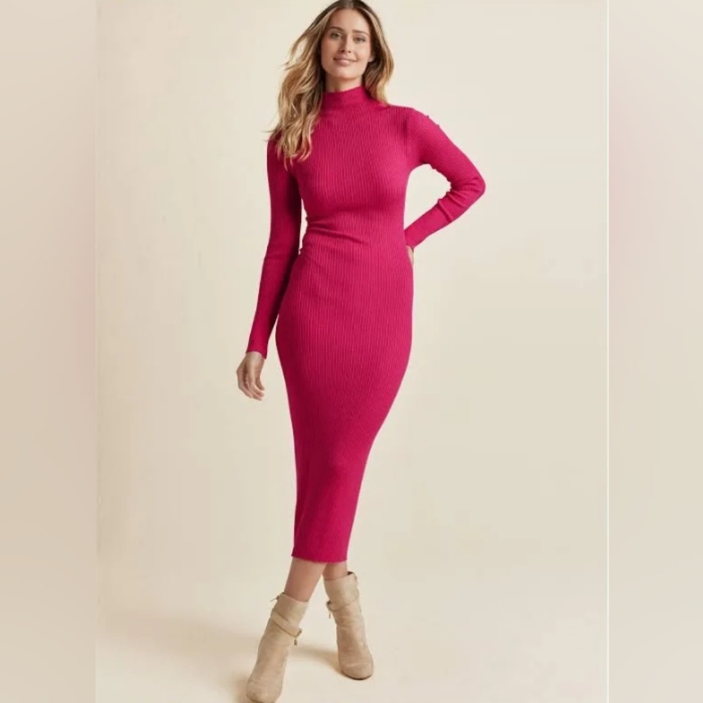 Elegant Pink Ribbed Knit Dress
